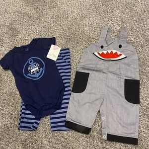 💖3/$30💖 Lil Cactus Gray Shark Overalls and nautical set